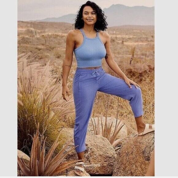 Athleta Arrival Pant Dark Adonis Blue Drawstring Relax Hiking Size 12 - Picture 1 of 12